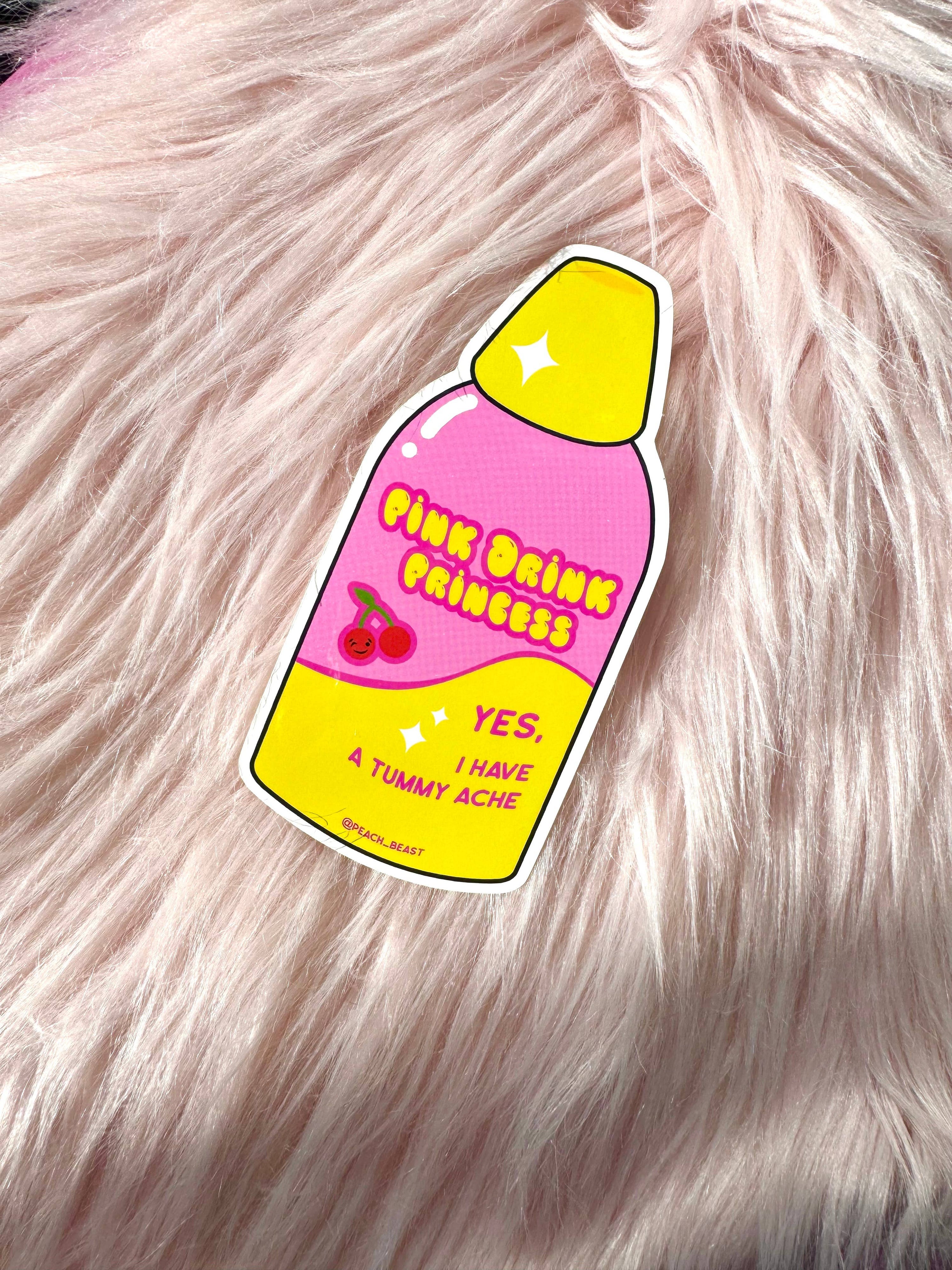 Pink drink princess sticker on a fluffy pink background