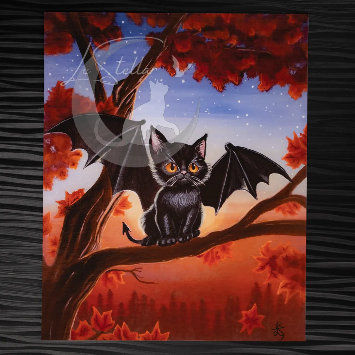 Bat Cat Acrylic Painting: Original Hand-Painted Art