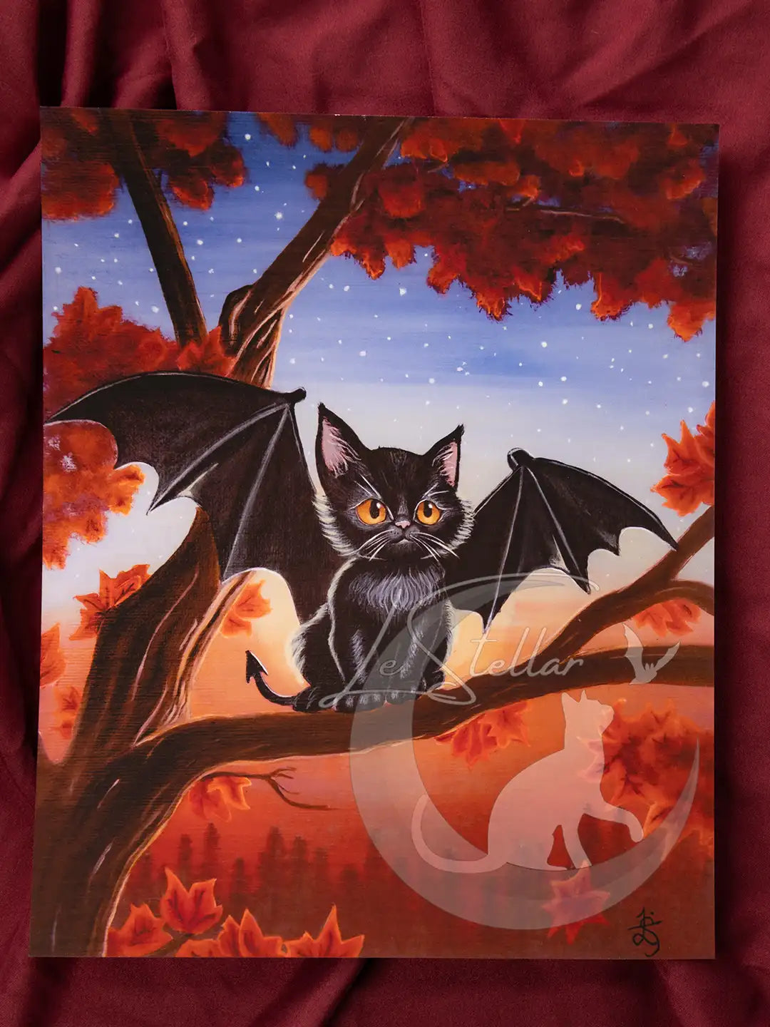 Bat Cat Acrylic Painting: Original Hand-Painted Art