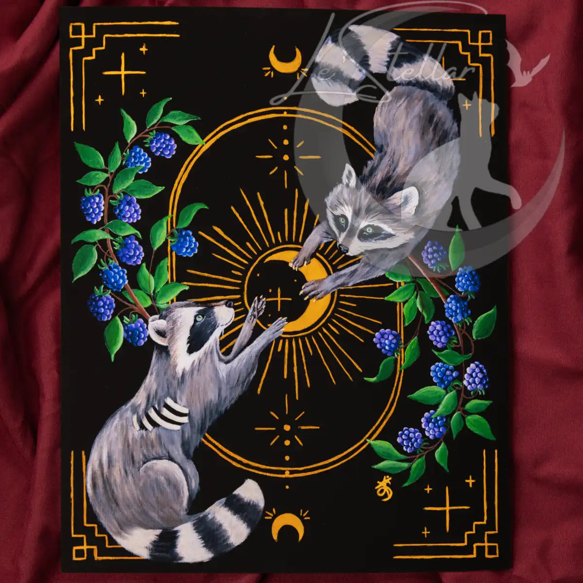 Gothic Raccoon Art Print, Tarot Style Wall Art, Forest Witch Cozy Painting