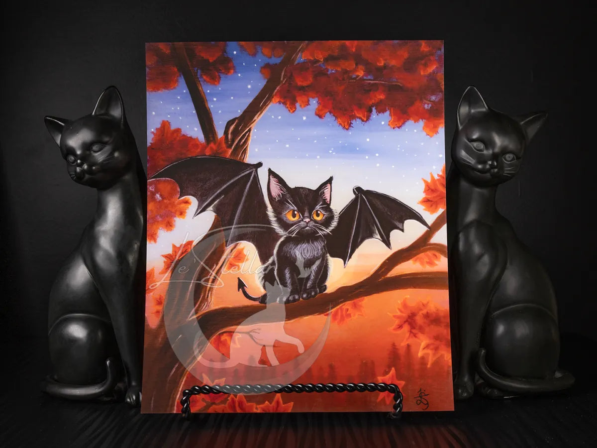 Bat Cat Acrylic Painting: Original Hand-Painted Art