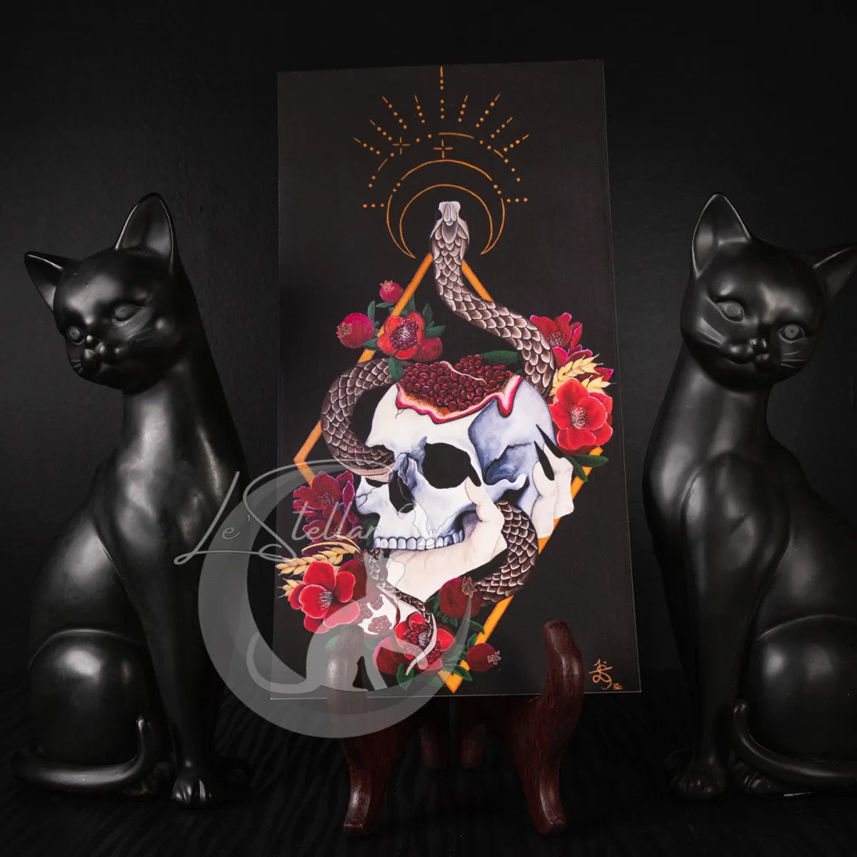 Persephone Art Print: Gothic Snake Skull Pomegranate Wall Decor