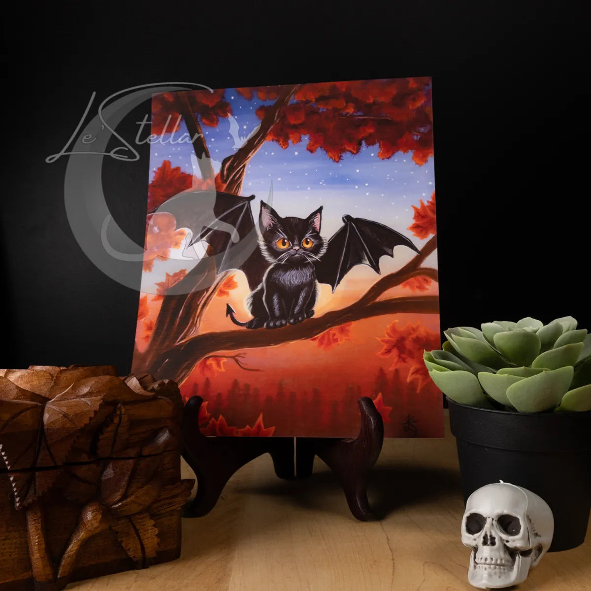 Bat Cat Acrylic Painting: Original Hand-Painted Art