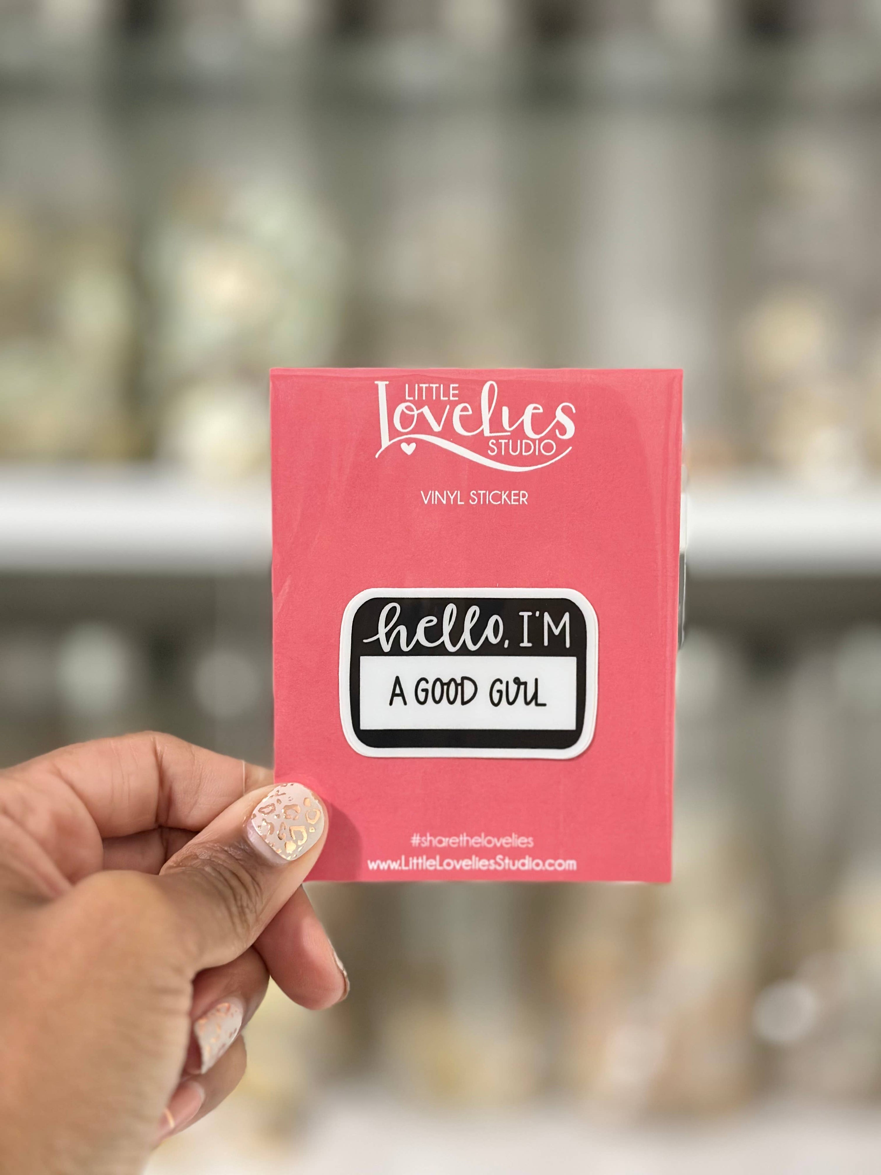 Pink vinyl sticker with &
