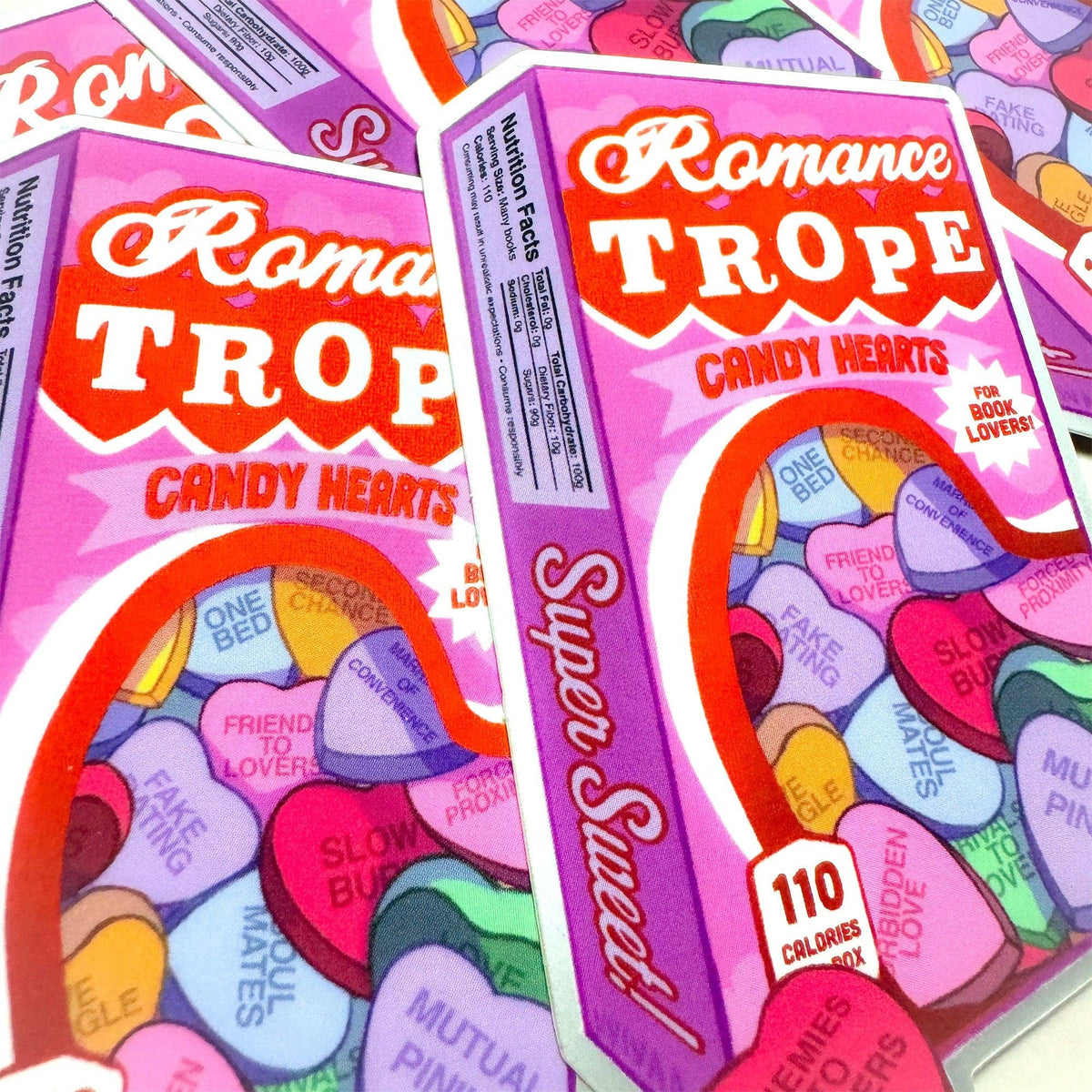 Romance Trope Candy Hearts Matte Mirror Sticker