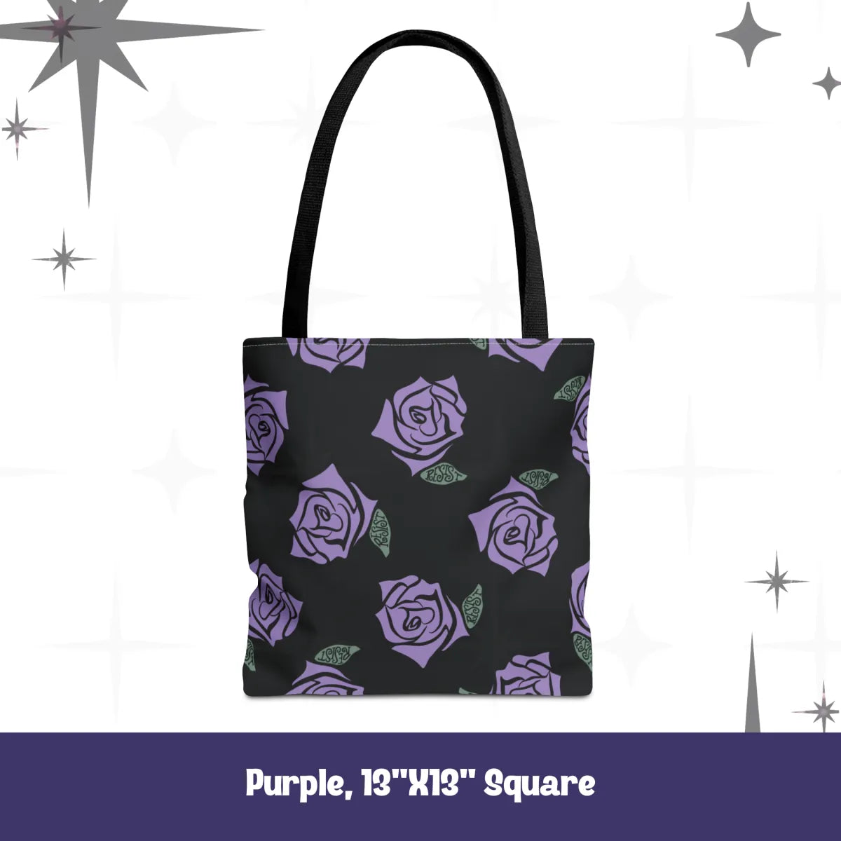 Resist Rose Pattern Tote Bag – Black Floral Statement Carryall, Blue Pink Purple Options