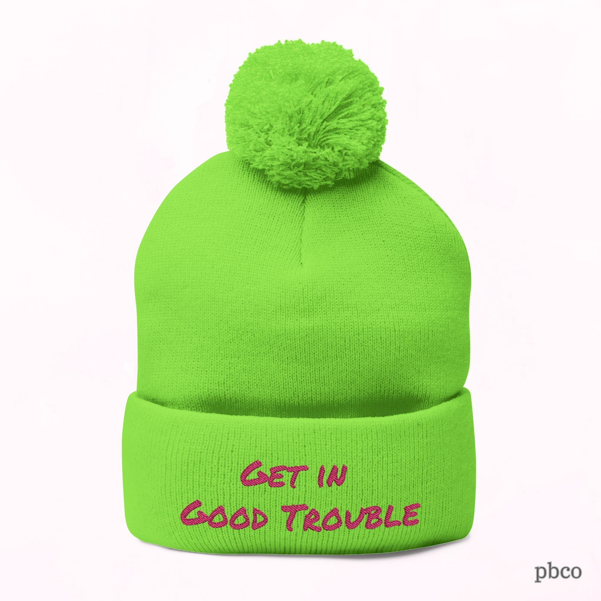 Pom-Pom Knit Cap - Embroidered &