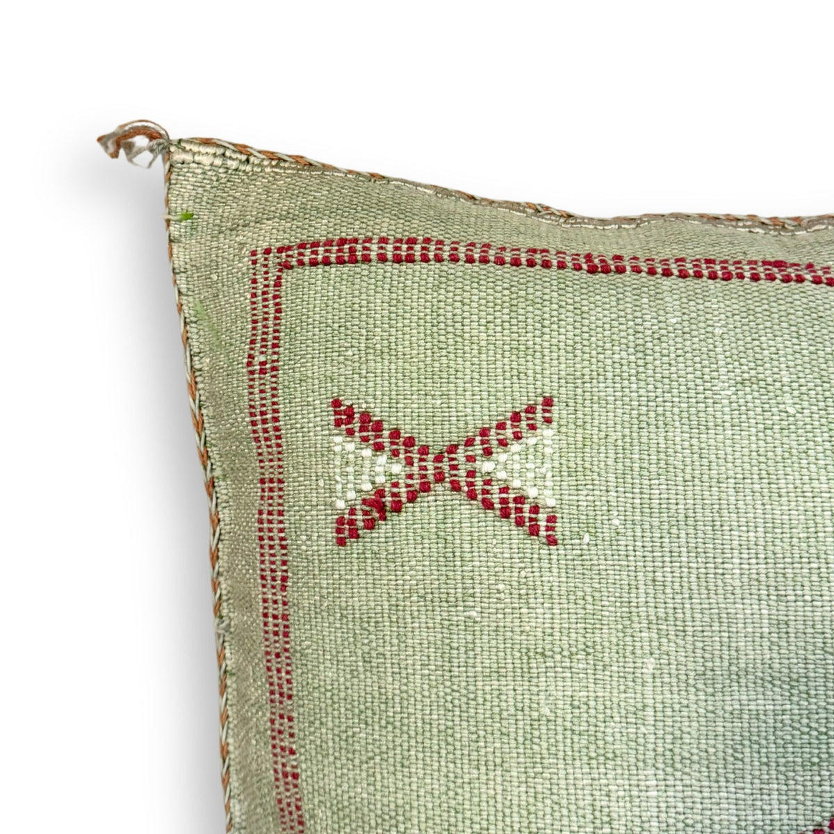Light Green-Gray Sabra Cactus Silk Kilim Pillow Cover | Handwoven Moroccan Home Decor