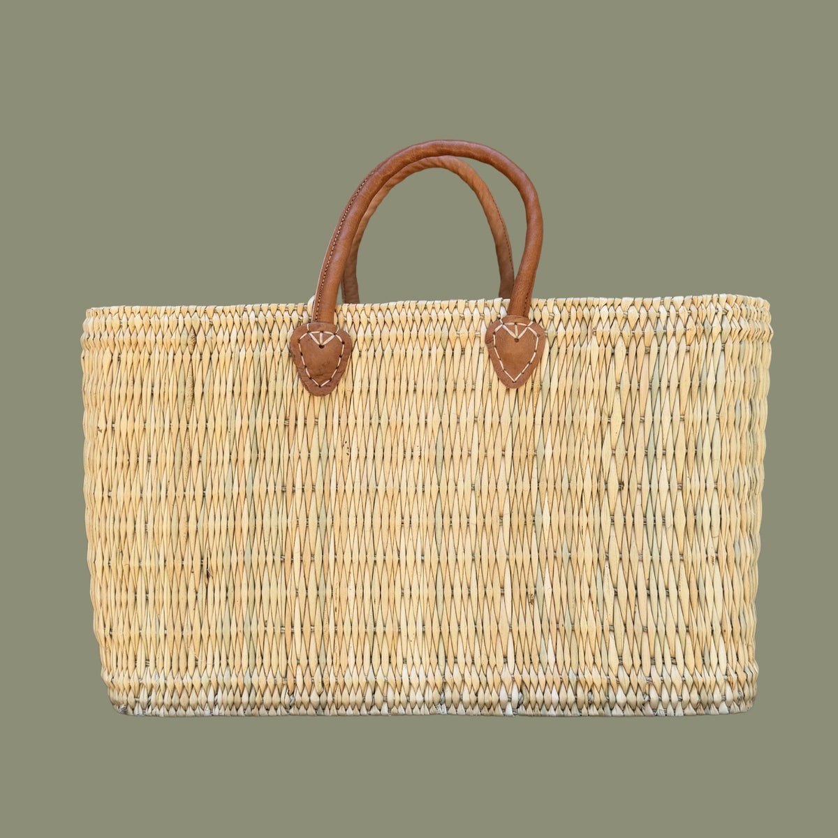 Structured Moroccan Market Basket Tote with Leather Handles