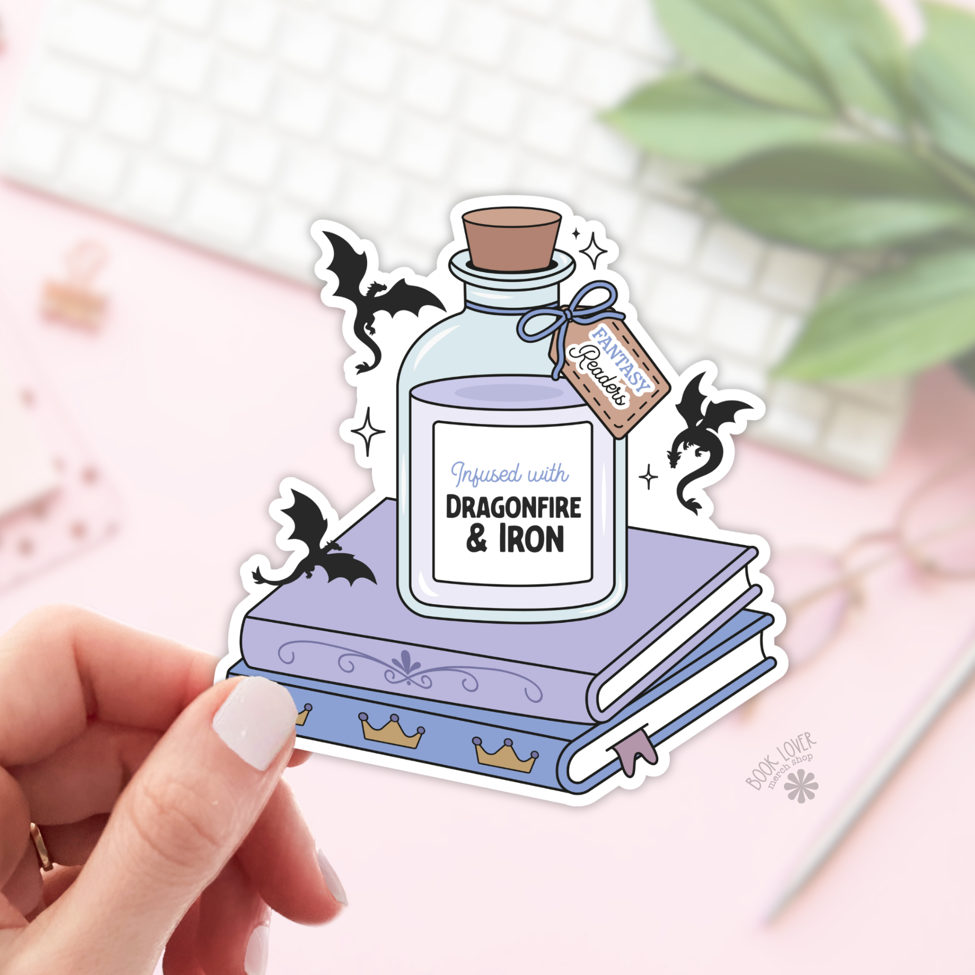 Sticker of a potion bottle labeled &