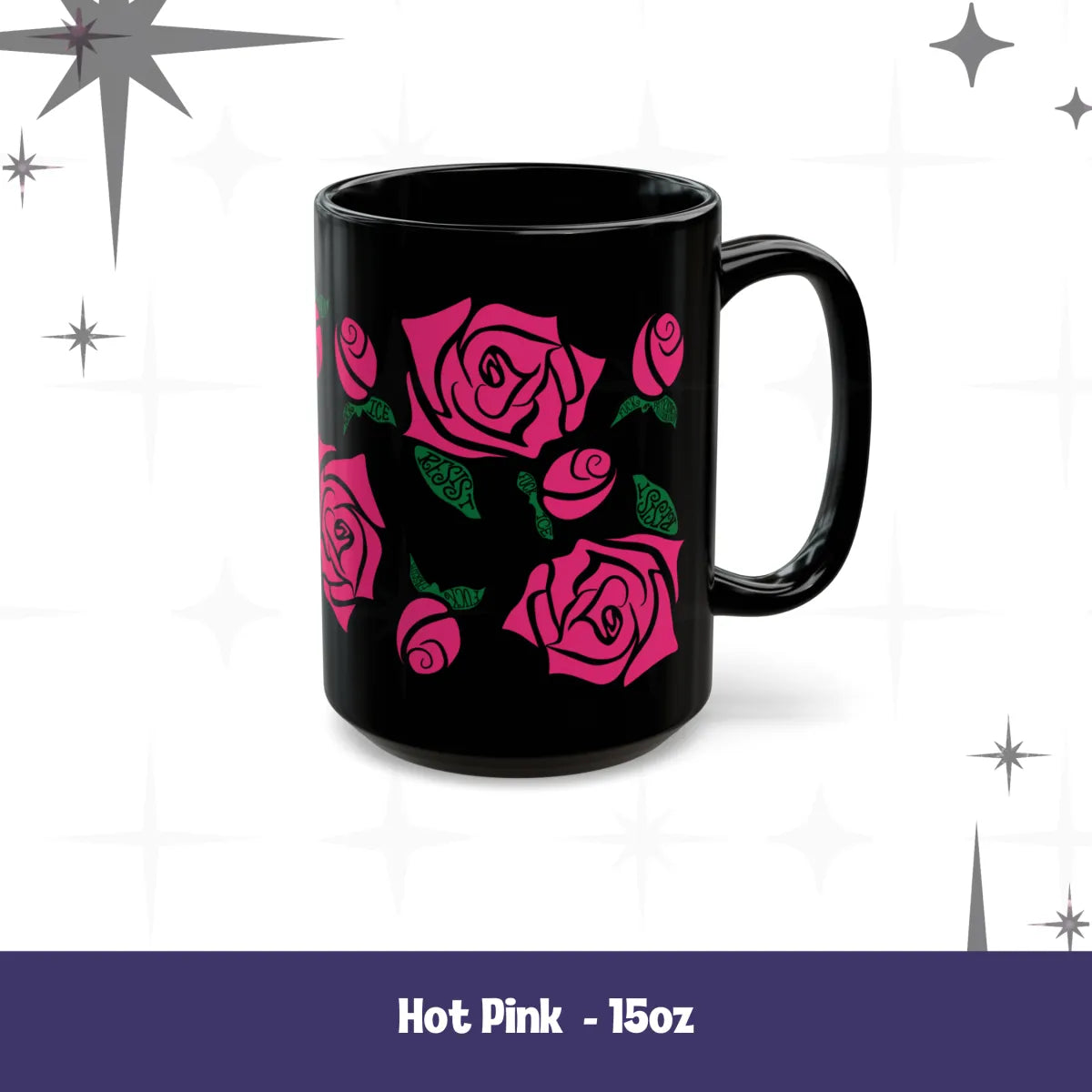 Black Ceramic Floral Rose Mug – Hidden Message Feminist Resist Coffee Mug Adult Language