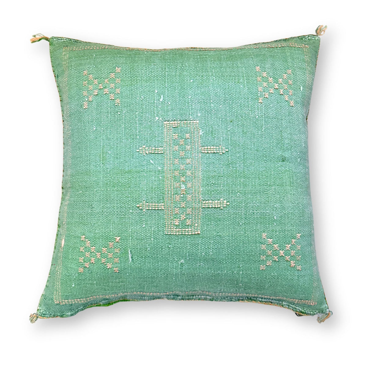 Green Sabra Cactus Silk Kilim Pillow Cover | Handwoven Moroccan Home Decor