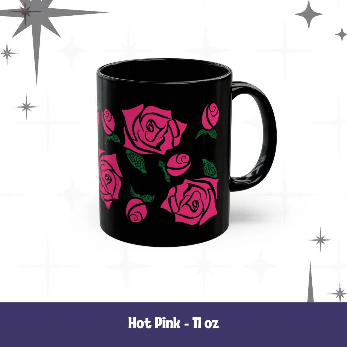 Black Ceramic Floral Rose Mug – Hidden Message Feminist Resist Coffee Mug Adult Language