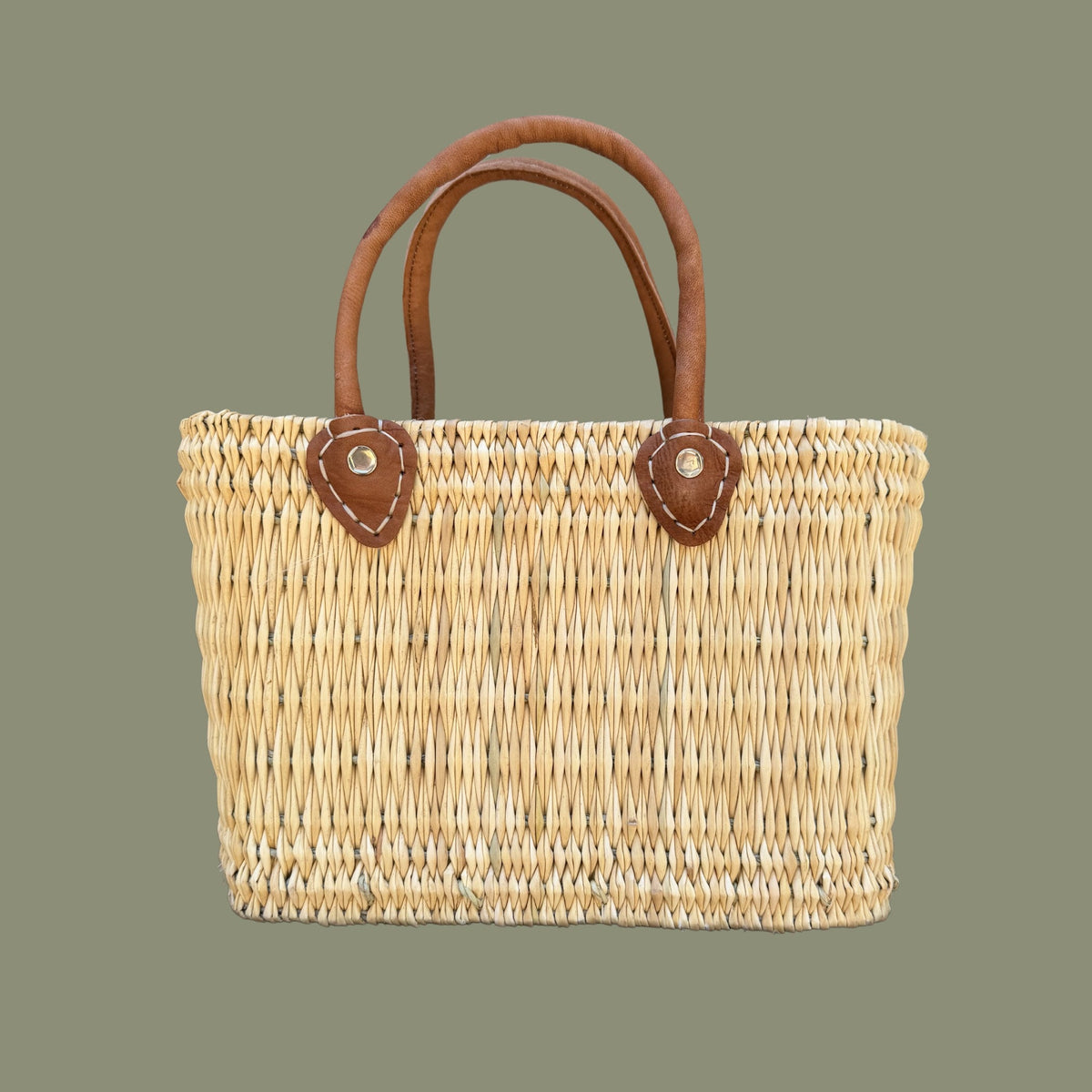 Structured Moroccan Market Basket Tote with Leather Handles