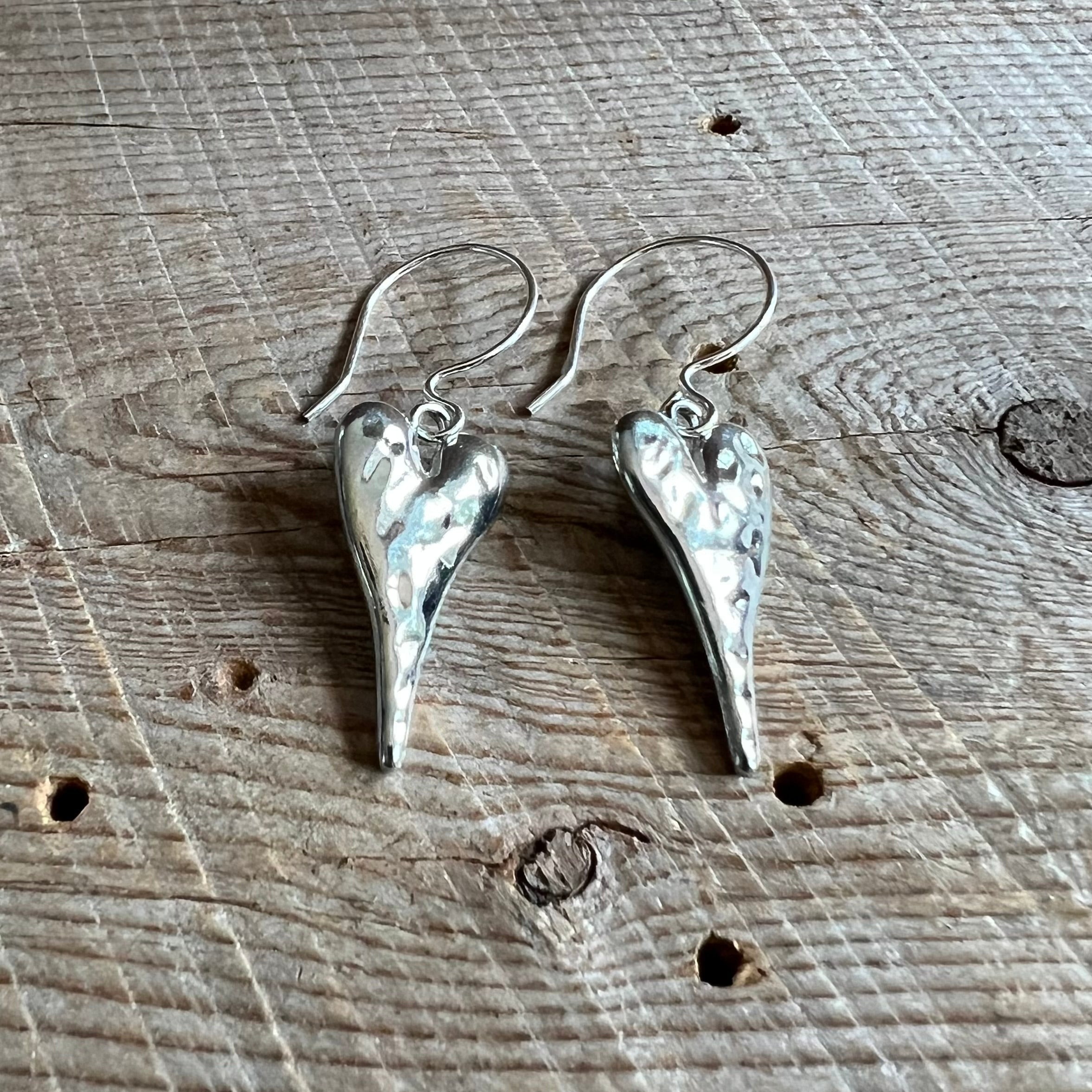 SariBlue® Rustic Silver Heart Earrings