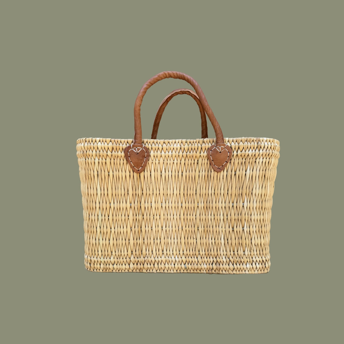 Structured Moroccan Market Basket Tote with Leather Handles