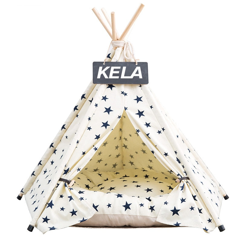 Pet Tent House Cat & Dog Bed – Portable Teepee with Thick Cushion | 6 Colors