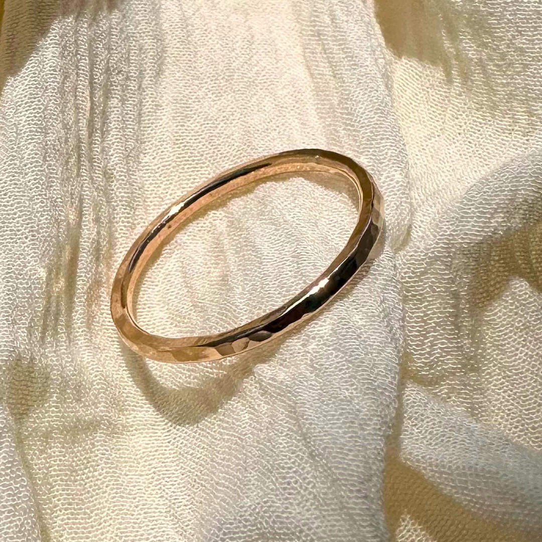 Gold Hammered Stacking Ring - Medium Weight