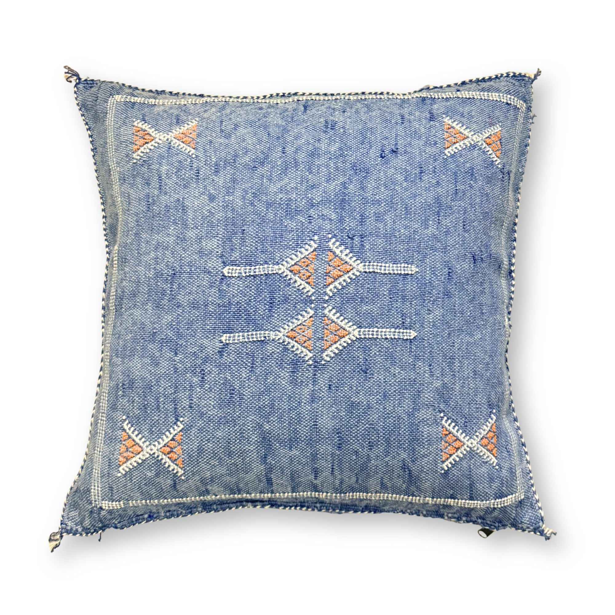 Blue Sabra Cactus Silk Kilim Pillow Cover | Handwoven Moroccan Home Decor