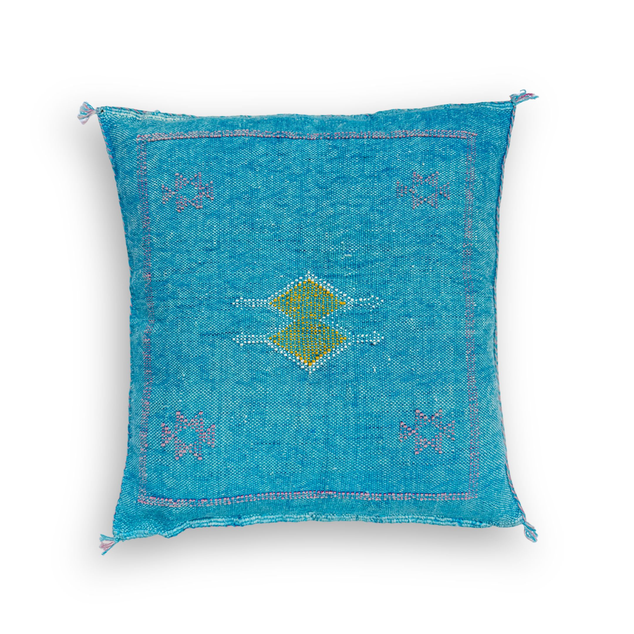 Turquoise Sabra Cactus Silk Kilim Pillow Cover | Handwoven Moroccan Home Decor