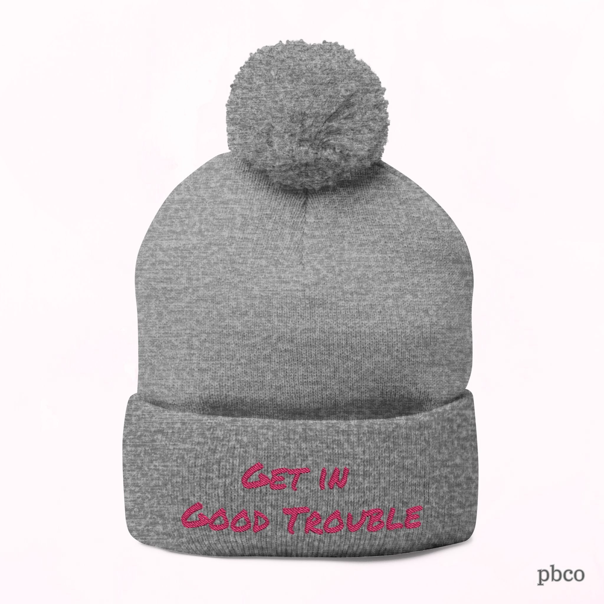 Pom-Pom Knit Cap - Embroidered &