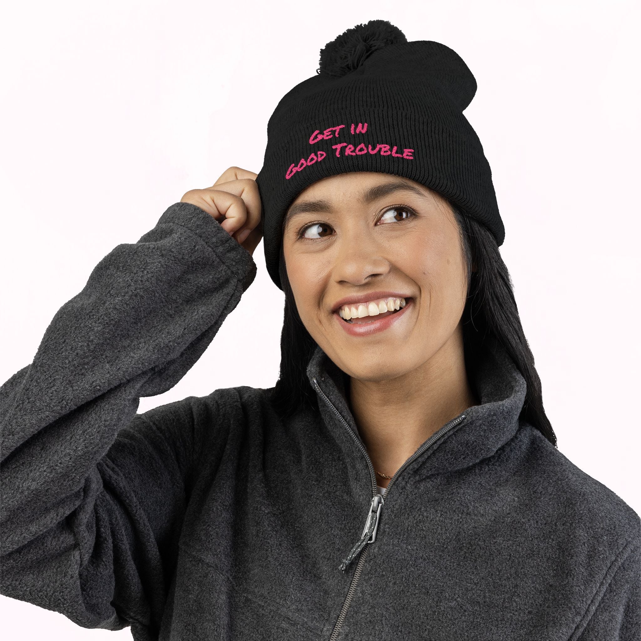 Pom-Pom Knit Cap - Embroidered &