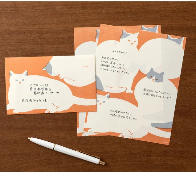 Midori Kimagure Letter Pad, Envelopes - Cats