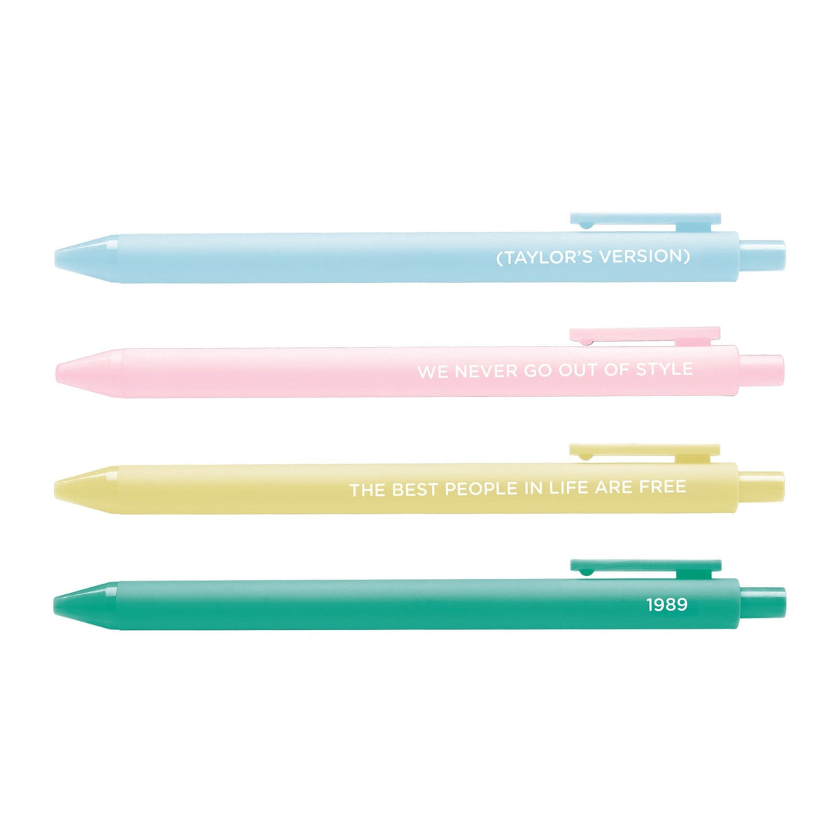 1989 Pen Set — 4 jotter gel pens in powder blue, blush pink, banana and teal vinyl colors, 0.5mm fine point, by MangoIllustrated
