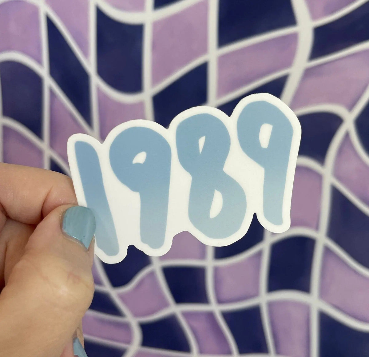 1989 sticker - blue — weatherproof blue lettering decal for water bottles by indie artist MangoIllustrated