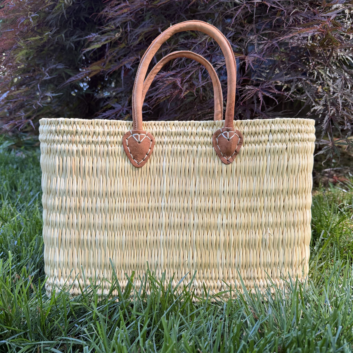 Structured Moroccan Market Basket Tote with Leather Handles