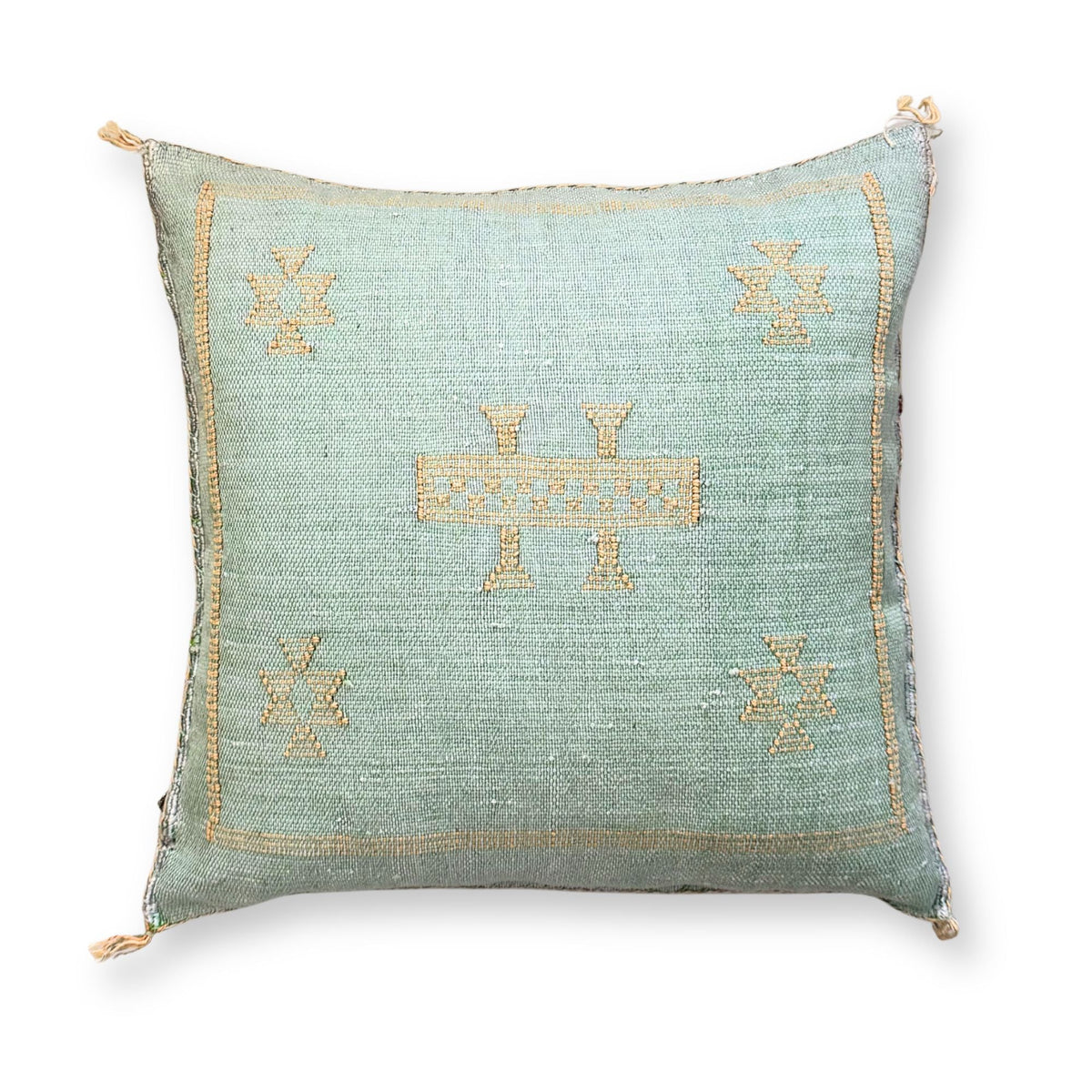 Light Blue-Green Sabra Cactus Silk Kilim Pillow Cover | Handwoven Moroccan Home Decor