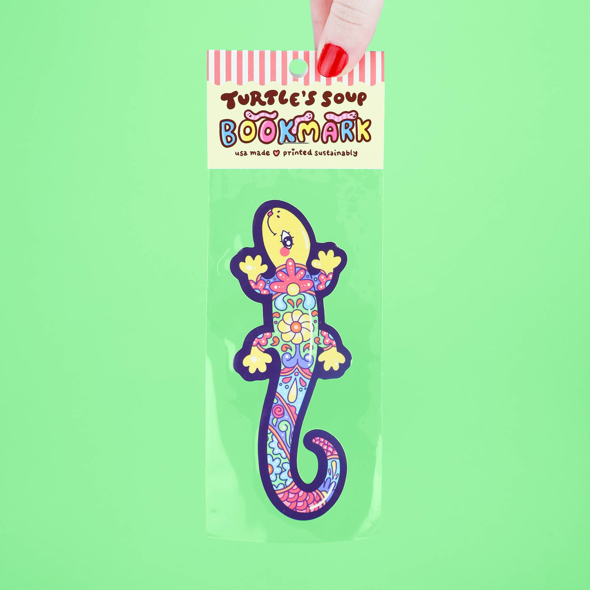 Colorful lizard-shaped bookmark with &