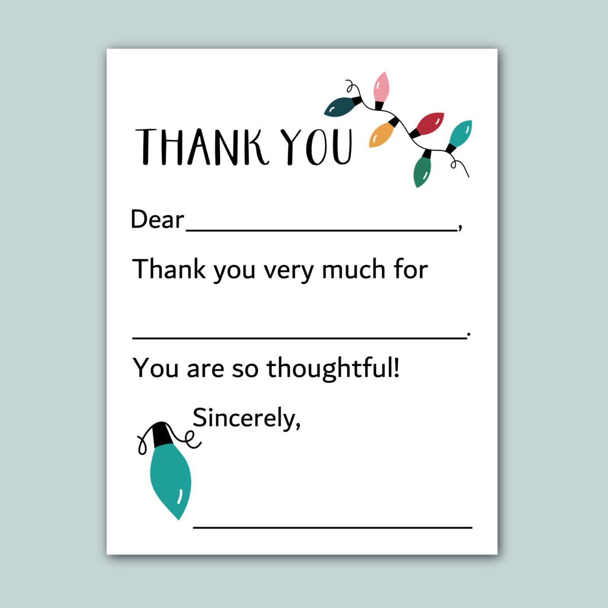 a handwritten note expressing gratitude, with a decorative element of colorful lights. The note is written in a simple, clear, and straightforward style, without any unnecessary embellishments or excessive details.