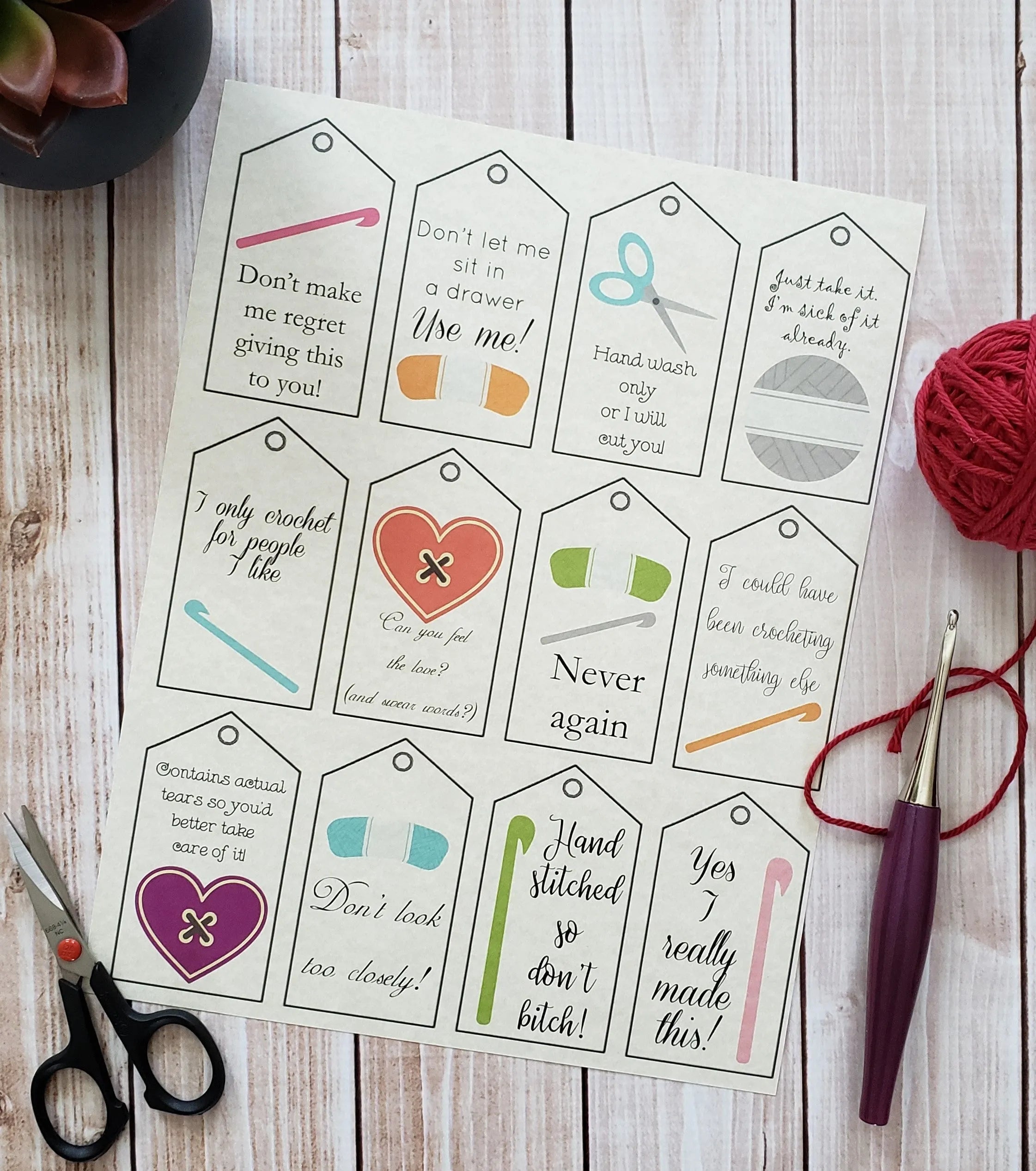 Snarky Double Sided Crochet Quote Gift Tag With Blank Care Instructions - PDF File Only - Instant Download