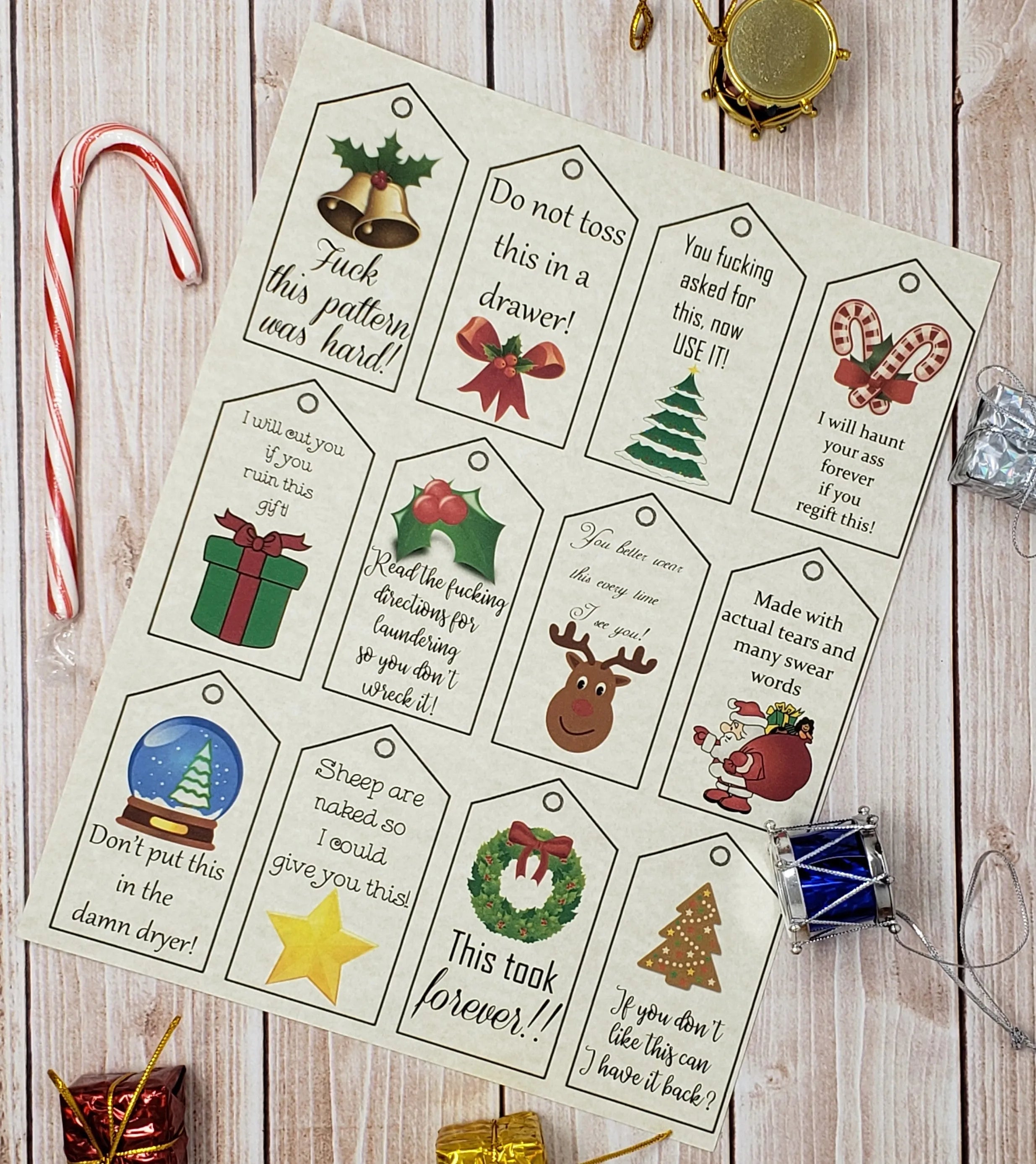 Swearing Christmas Craft Double Sided Gift Tag - PDF File Only - Instant Download - Knitting Crochet Present Label