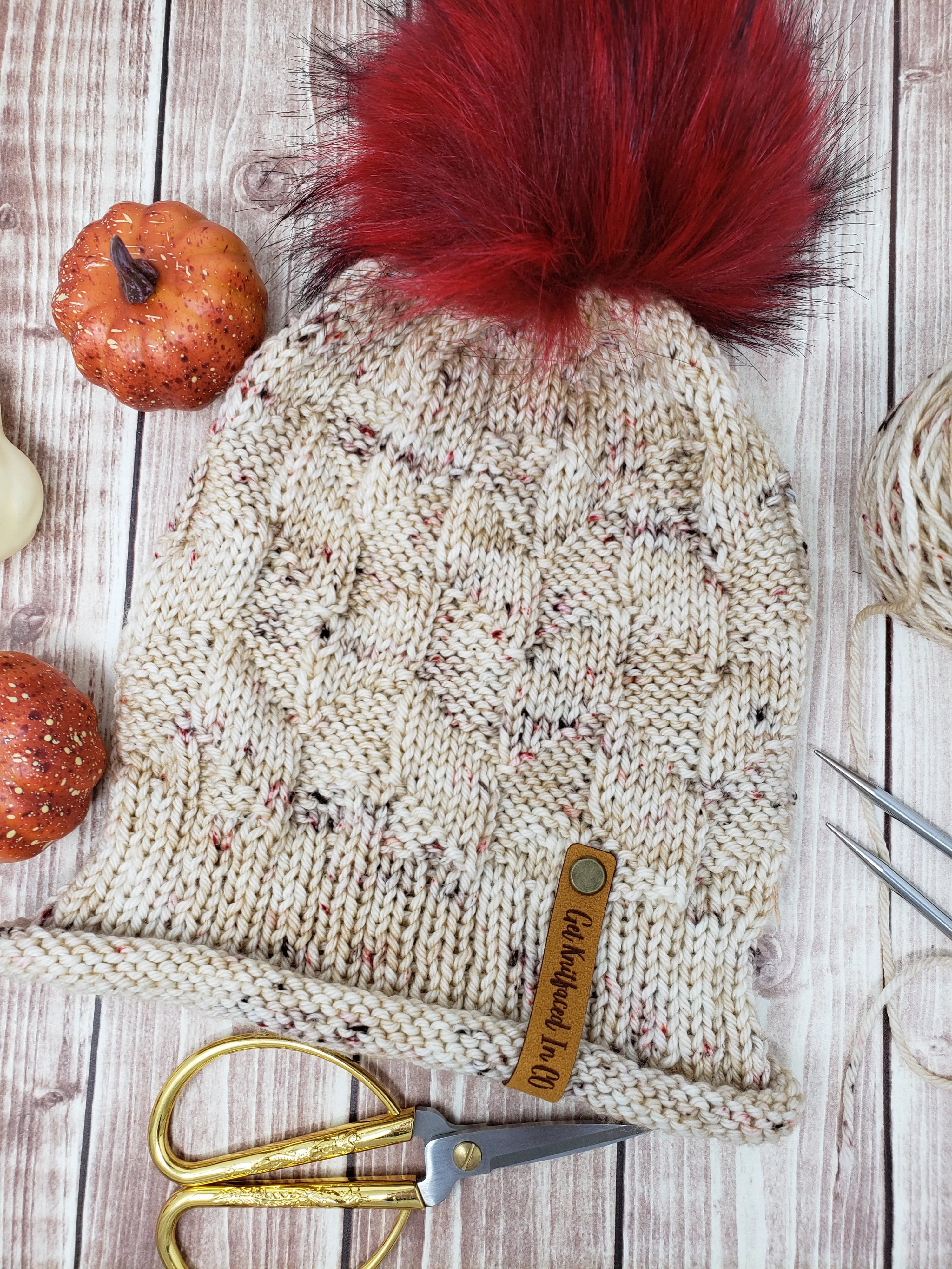 Beige Speckle Detachable Pom Pom Hat - Adult Size - Women&