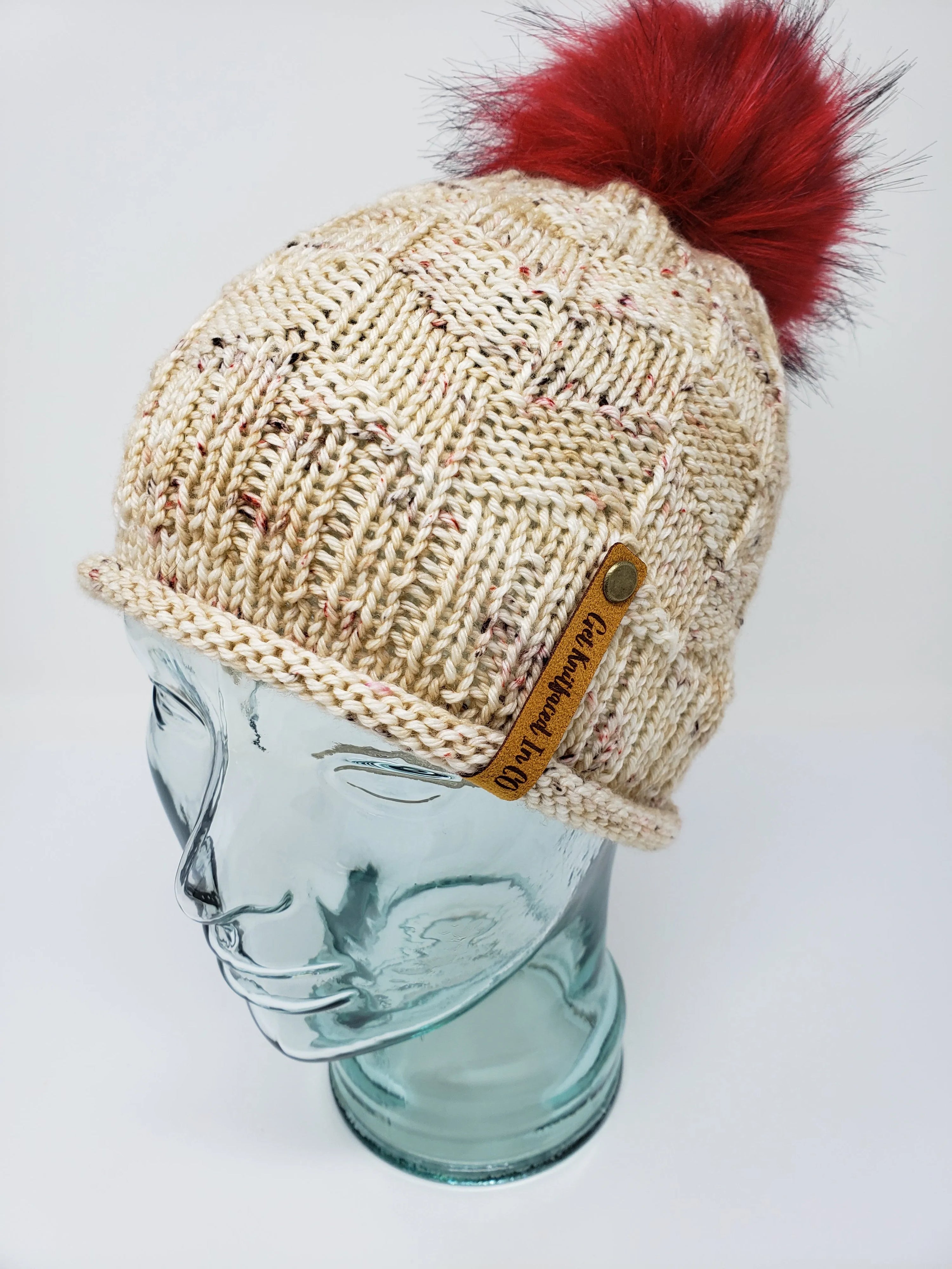 Beige Speckle Detachable Pom Pom Hat - Adult Size - Women&