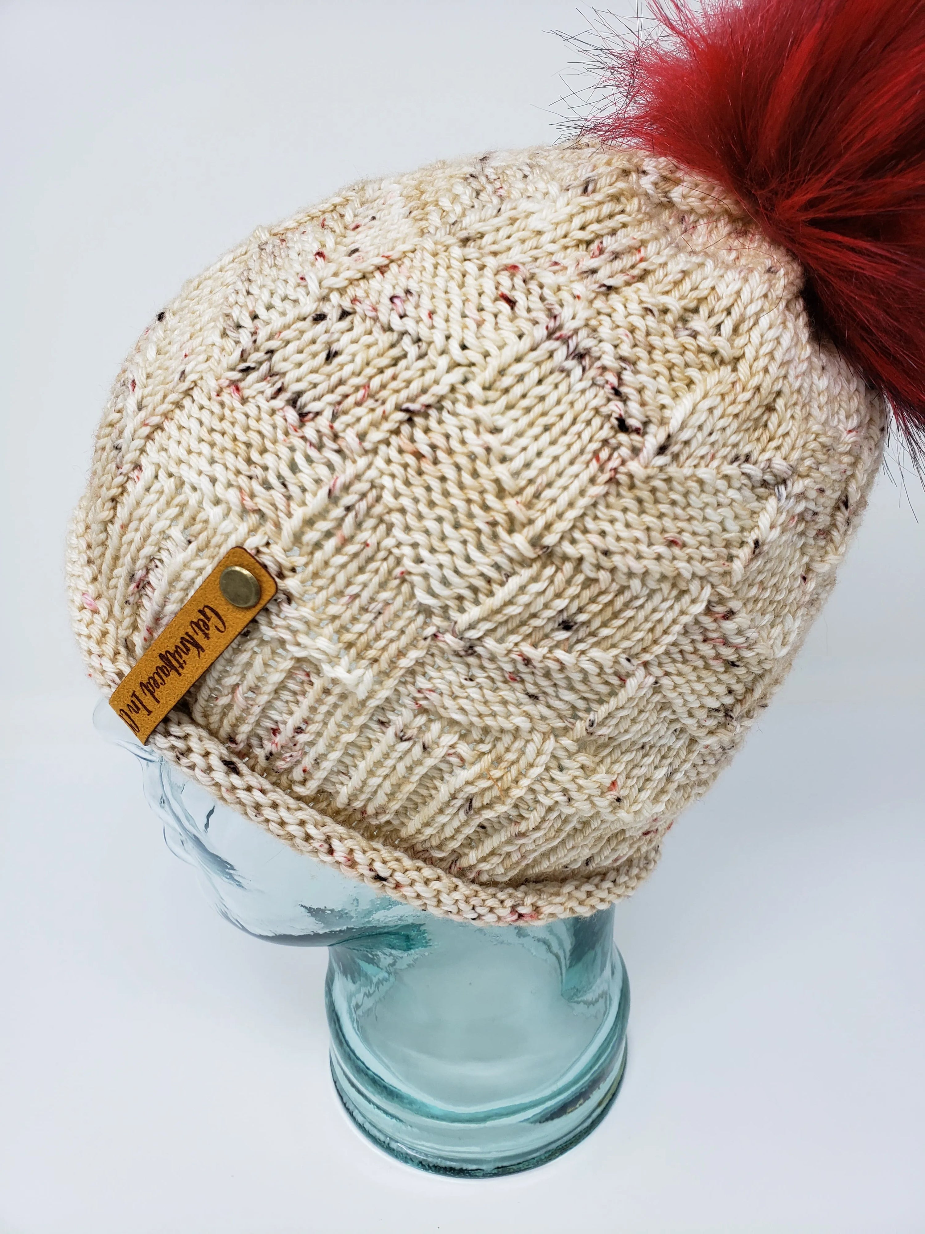 Beige Speckle Detachable Pom Pom Hat - Adult Size - Women&