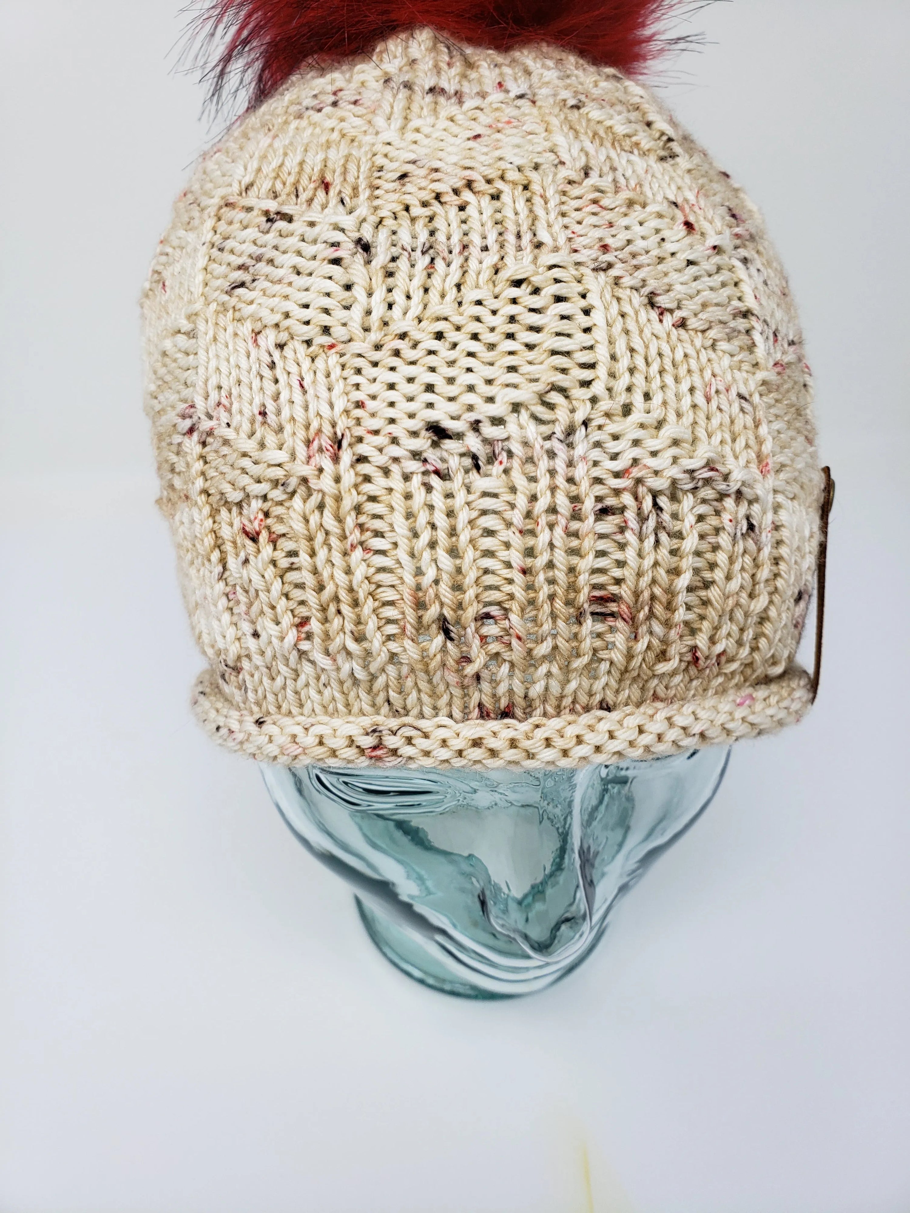 Beige Speckle Detachable Pom Pom Hat - Adult Size - Women&