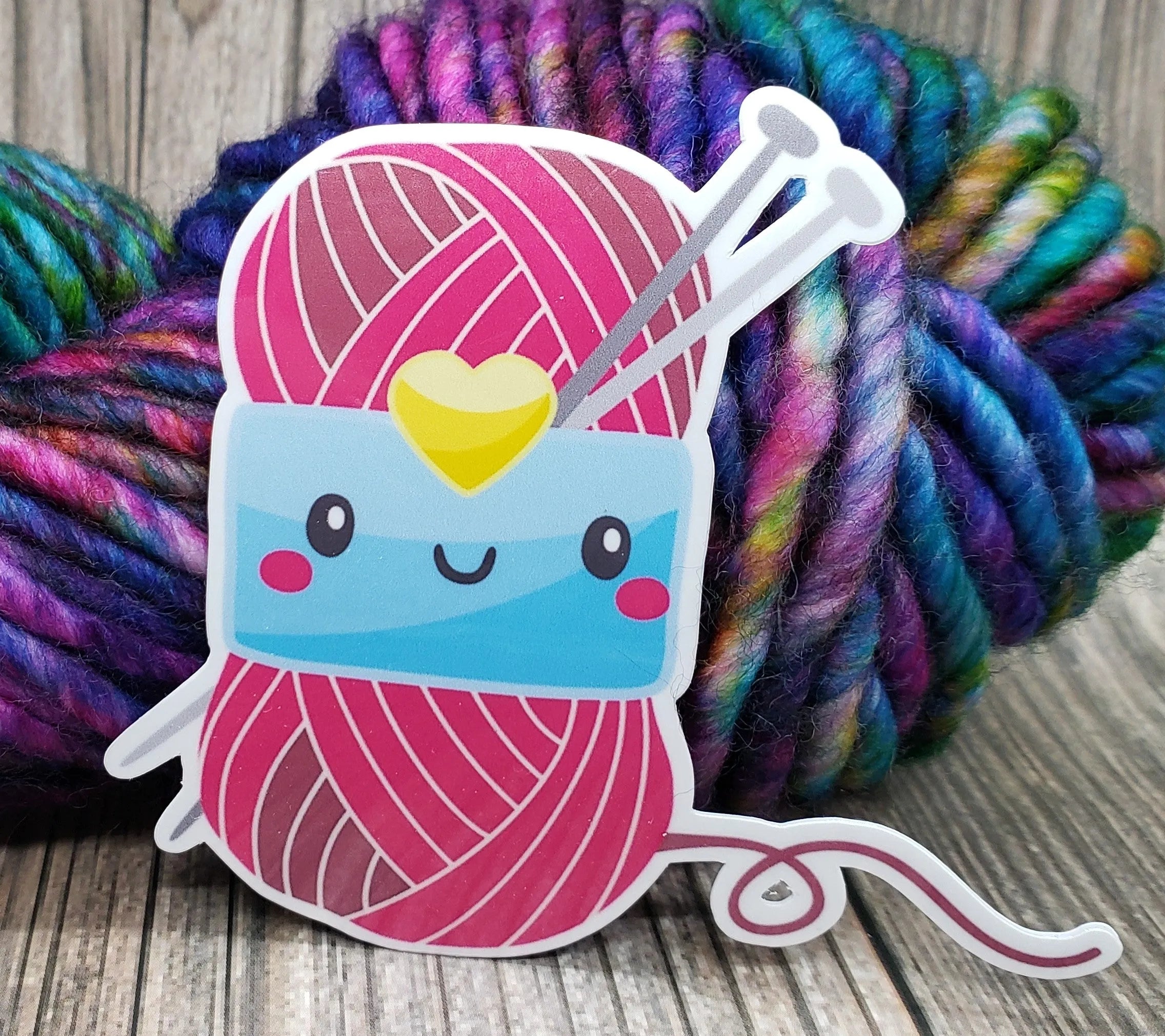 Cute Red Yarn With Knitting Needles Vinyl Sticker