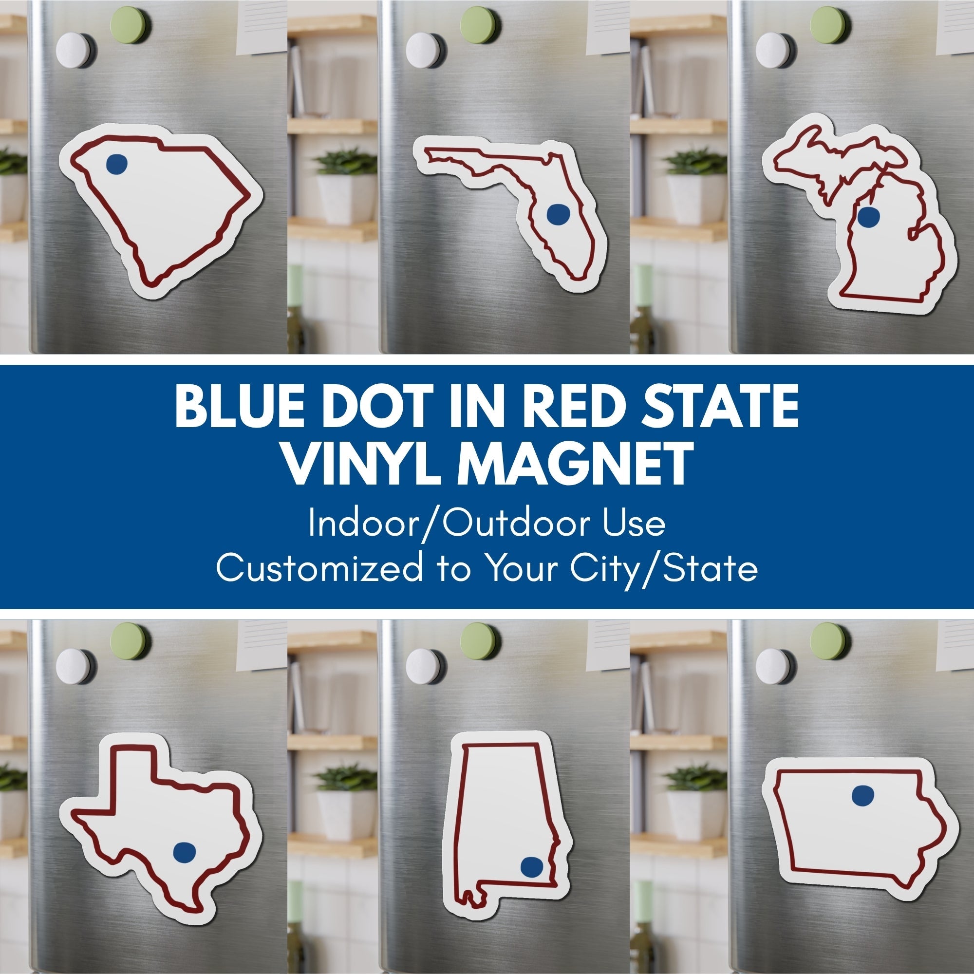 Blue Dot Red State Die-Cut Vinyl Magnet | Customized Democratic Activist Car Decor