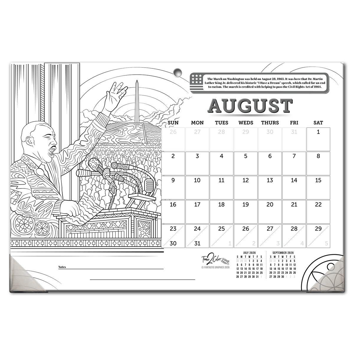 2027 Great Events in American History 19”x 13” Home Edition Desk Blotter/Wall Coloring Calendar
