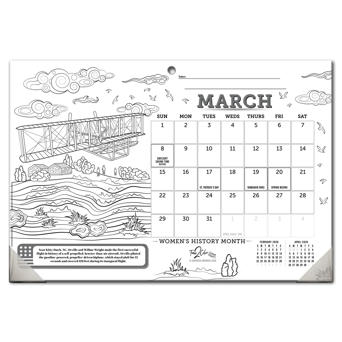 2027 Great Events in American History 19”x 13” Home Edition Desk Blotter/Wall Coloring Calendar
