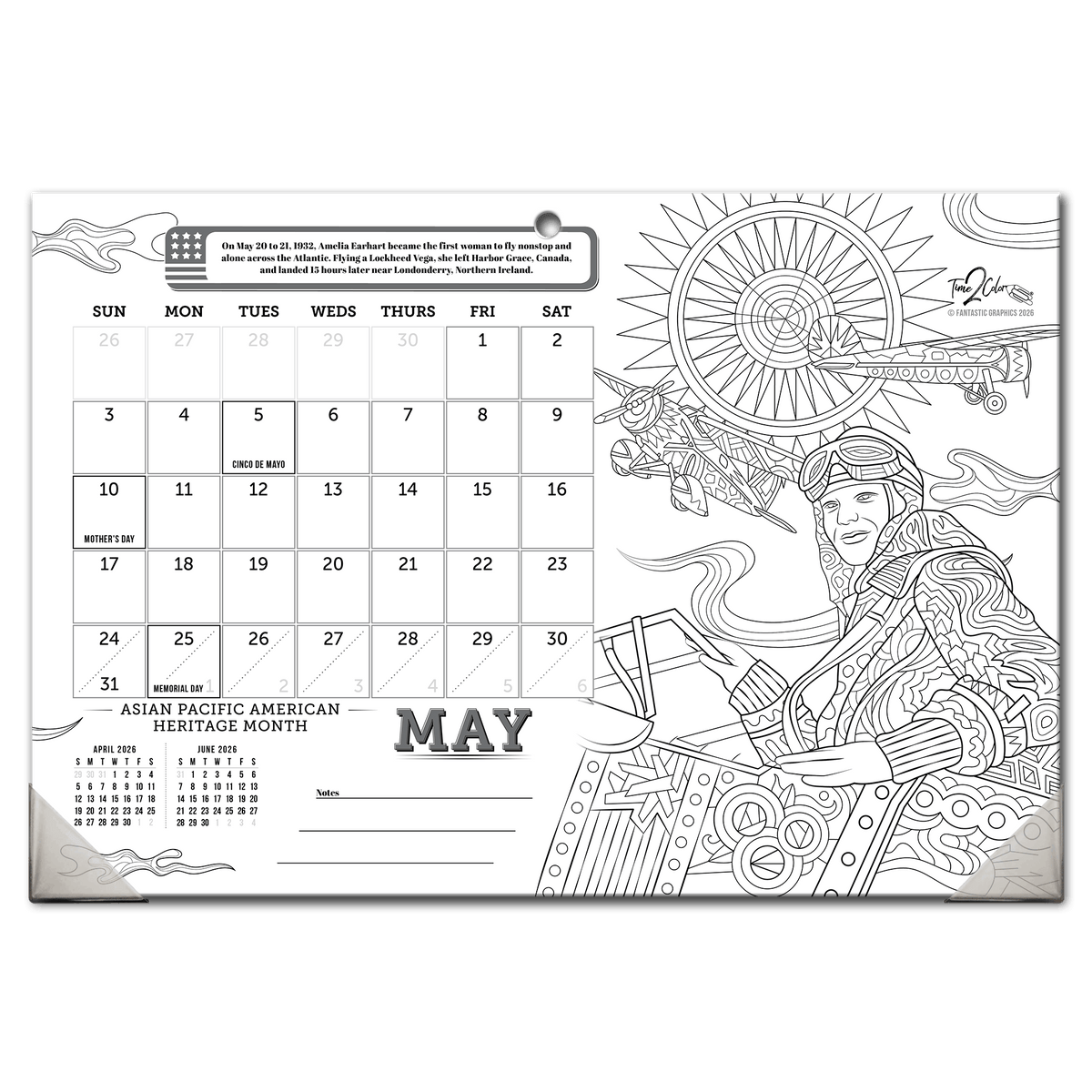 2027 Great Events in American History 19”x 13” Home Edition Desk Blotter/Wall Coloring Calendar