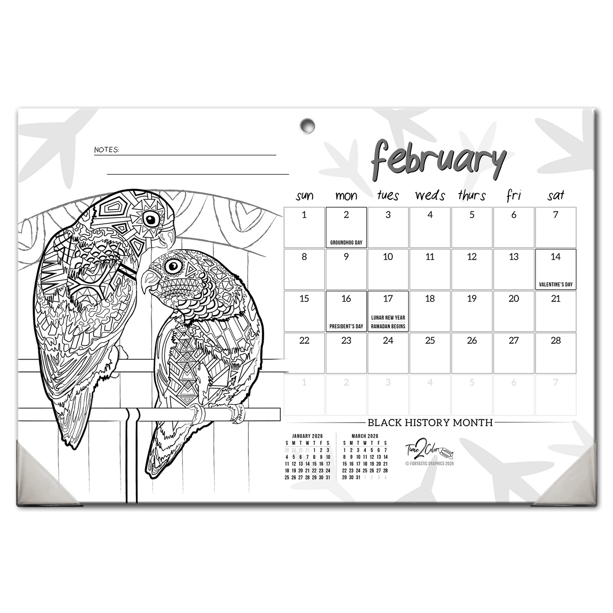 2027 Furry Friends 19” x 13” Home Edition Desk Blotter/Wall Coloring Calendar