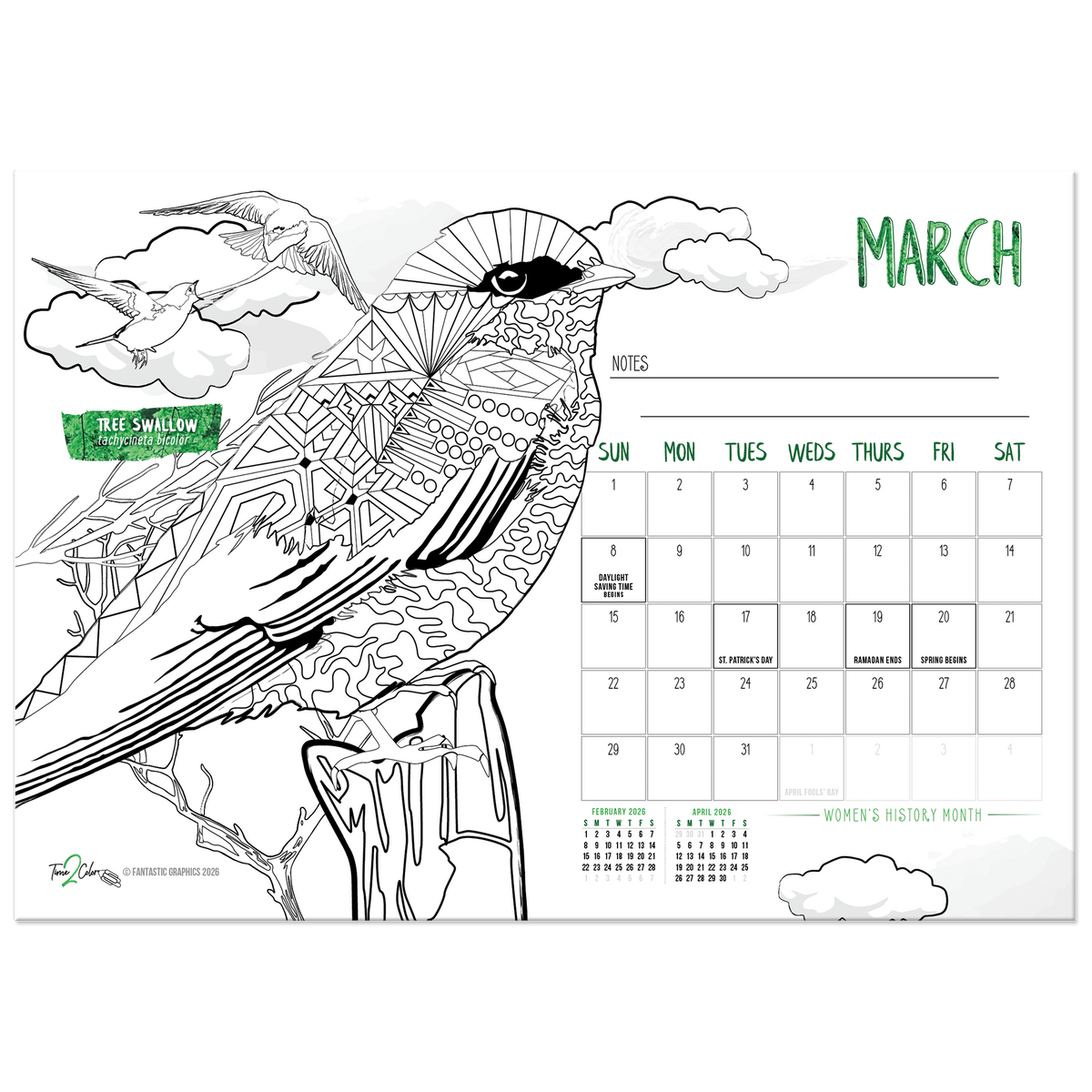 2027 Nature Standing Lucite Desktop Coloring Calendar (8.5” x 6”)
