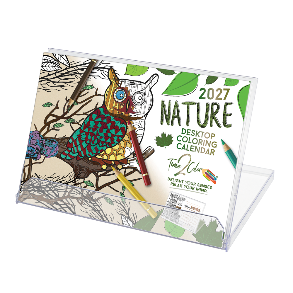 2027 Nature Standing Lucite Desktop Coloring Calendar (8.5” x 6”)