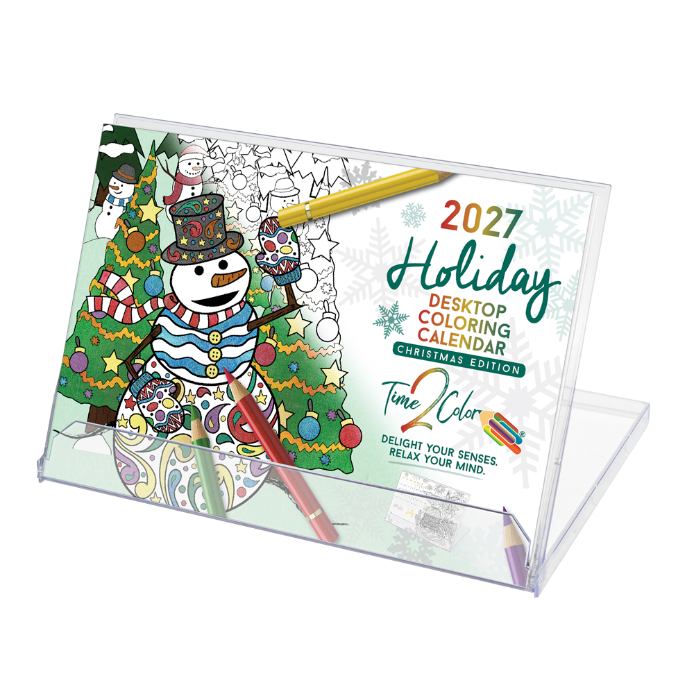 2027 “Christmas” Holiday Standing Lucite Desktop Coloring Calendar (8.5” x 6”)