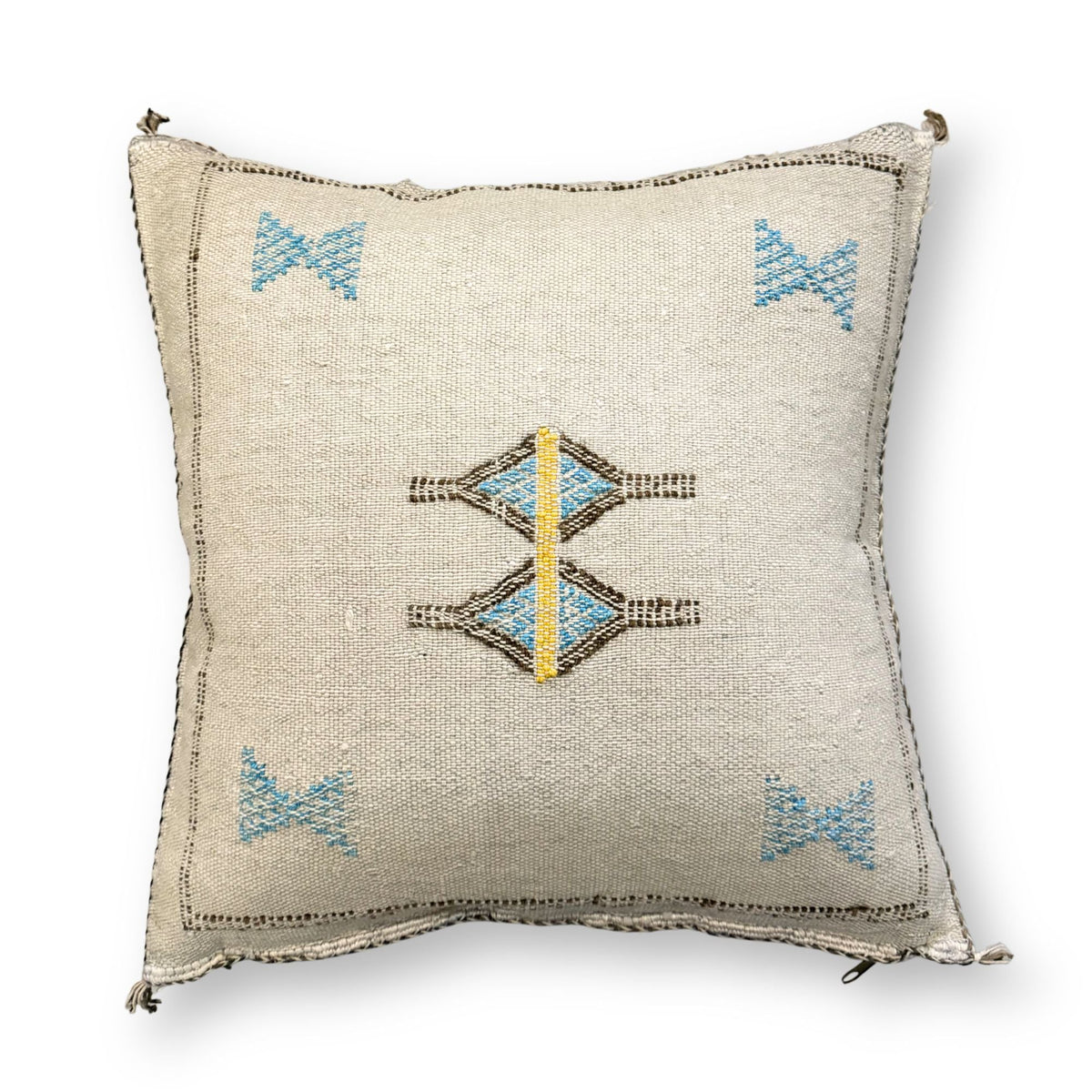 Ivory Sabra Cactus Silk Kilim Pillow Cover | Handwoven Moroccan Home Decor