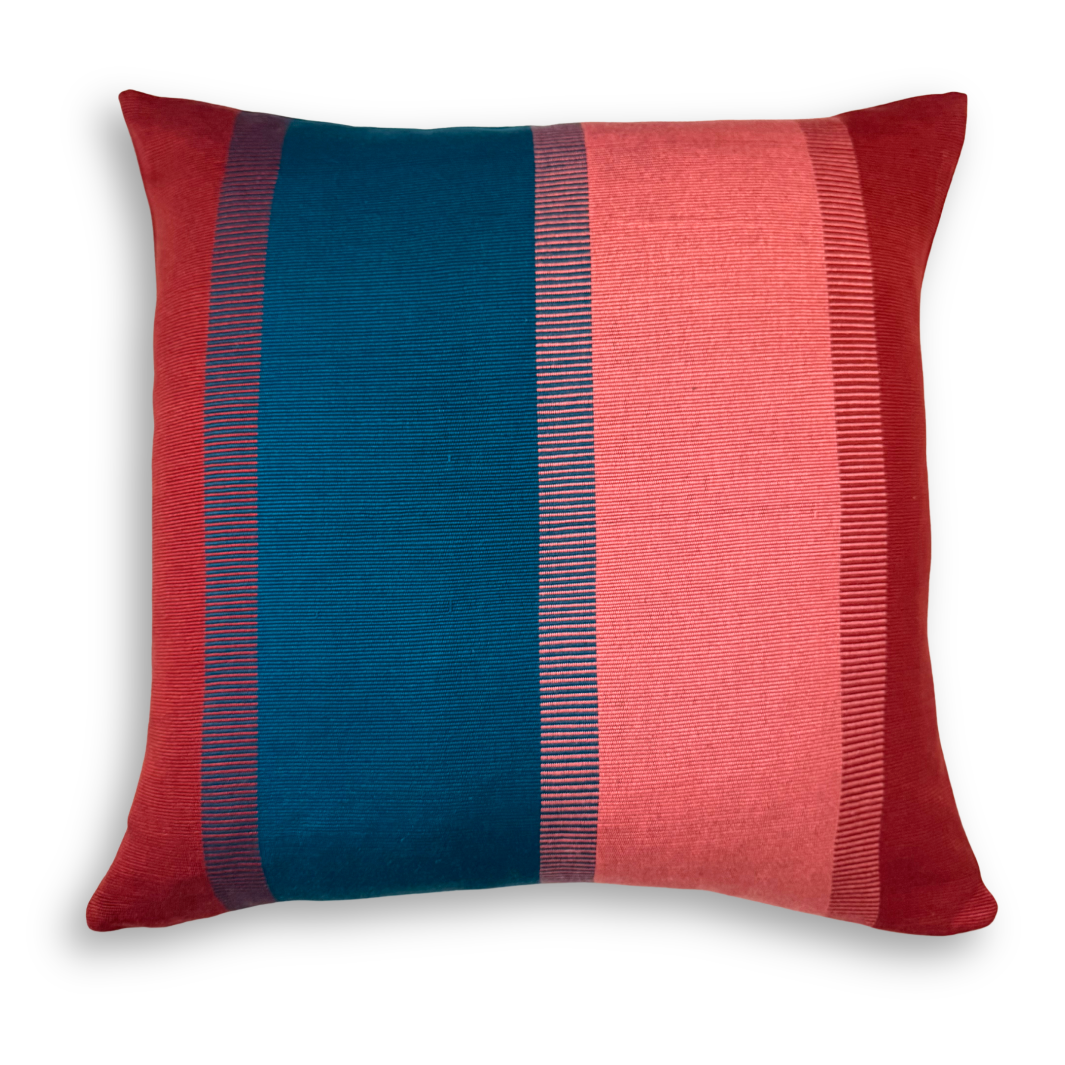 Handwoven Color Block & Hemp Pillow - Light Terra Cotta & Blue